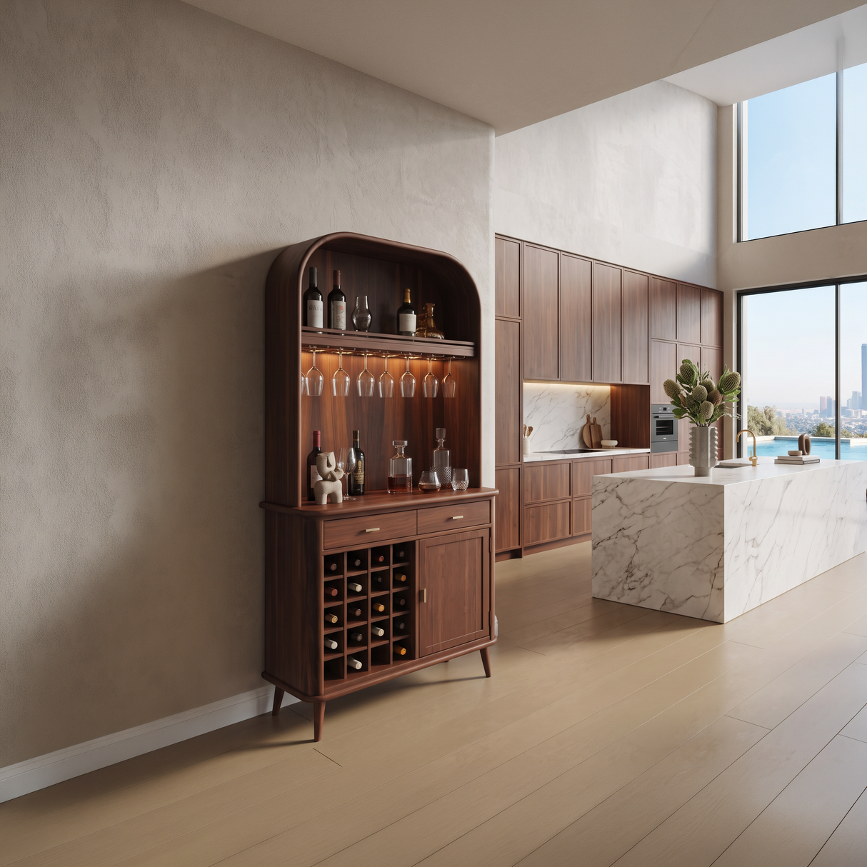 Mid Century Arched Wine Cabinet For Kitchen