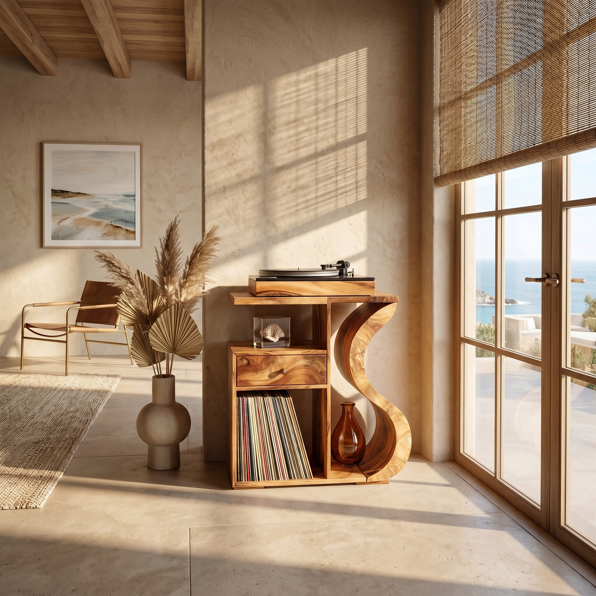 Organic Wave Vinyl Record Cabinet Boho Retreat