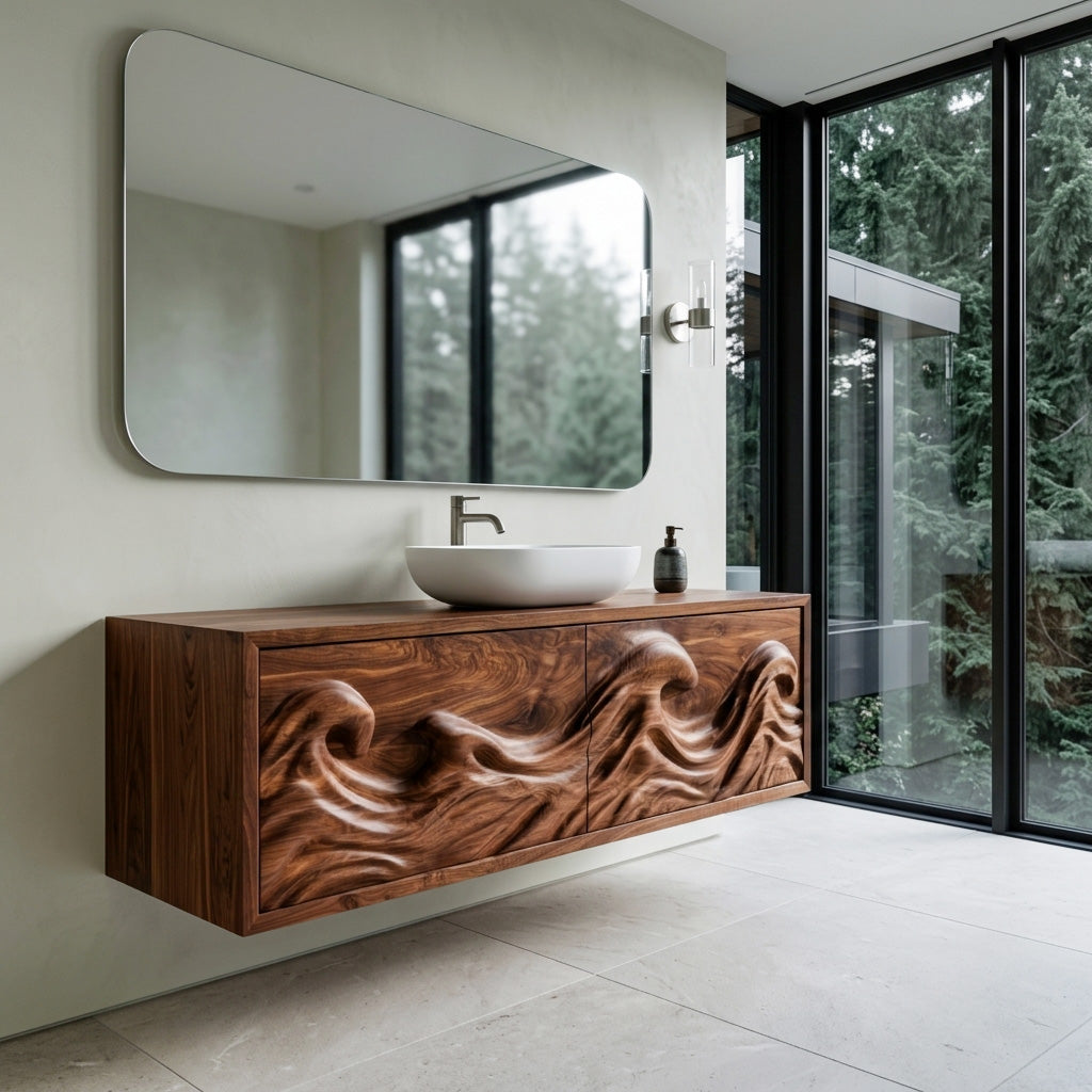 Contemporary Ocean Wave Wooden Bathroom Vanity For Luxury Bathroom