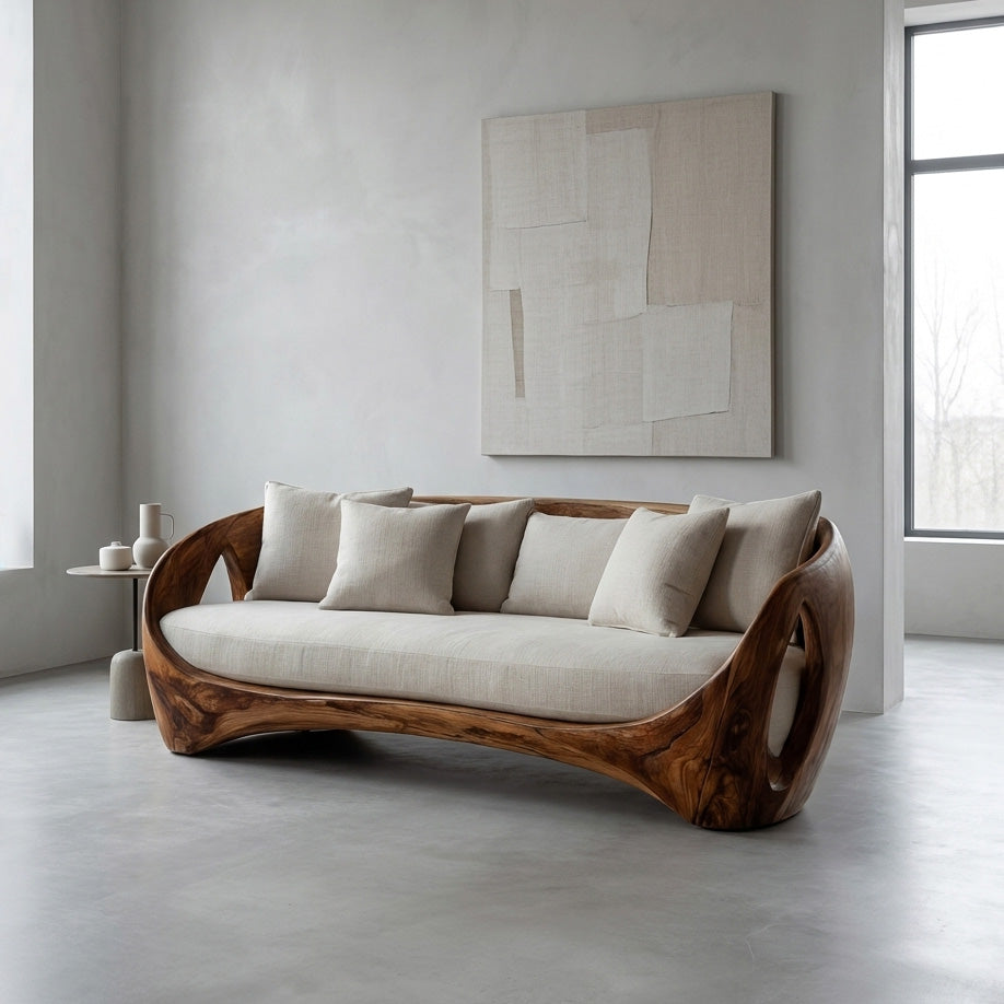 Sculptural Wooden Frame Sofa For Modern Living Room