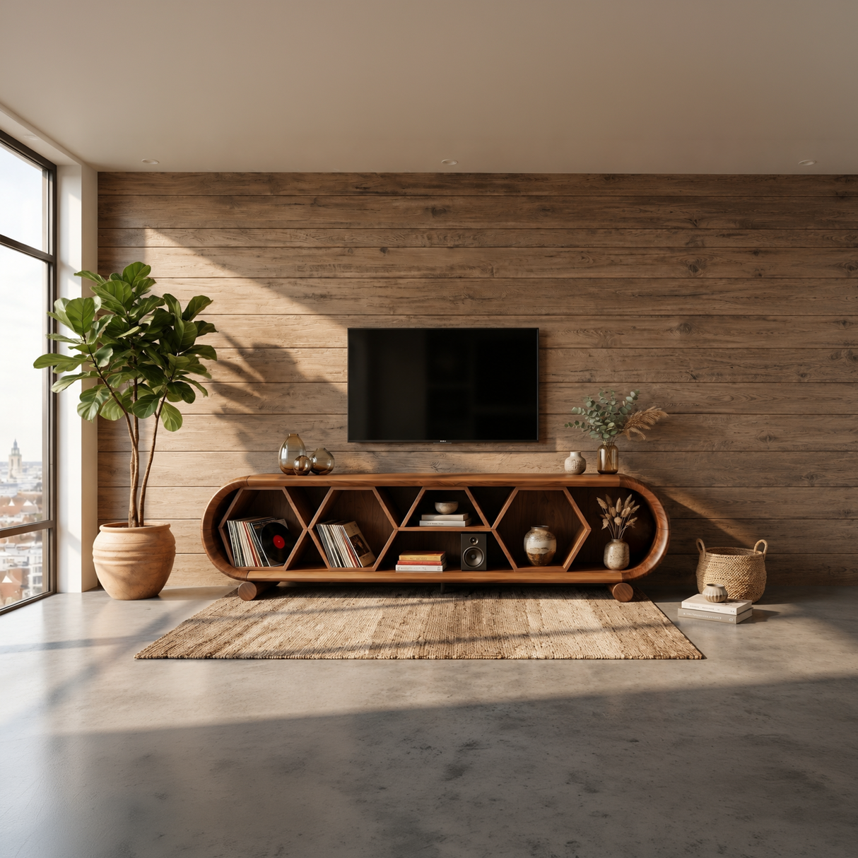 Modern Rounded TV Stand For Family Gathering Space