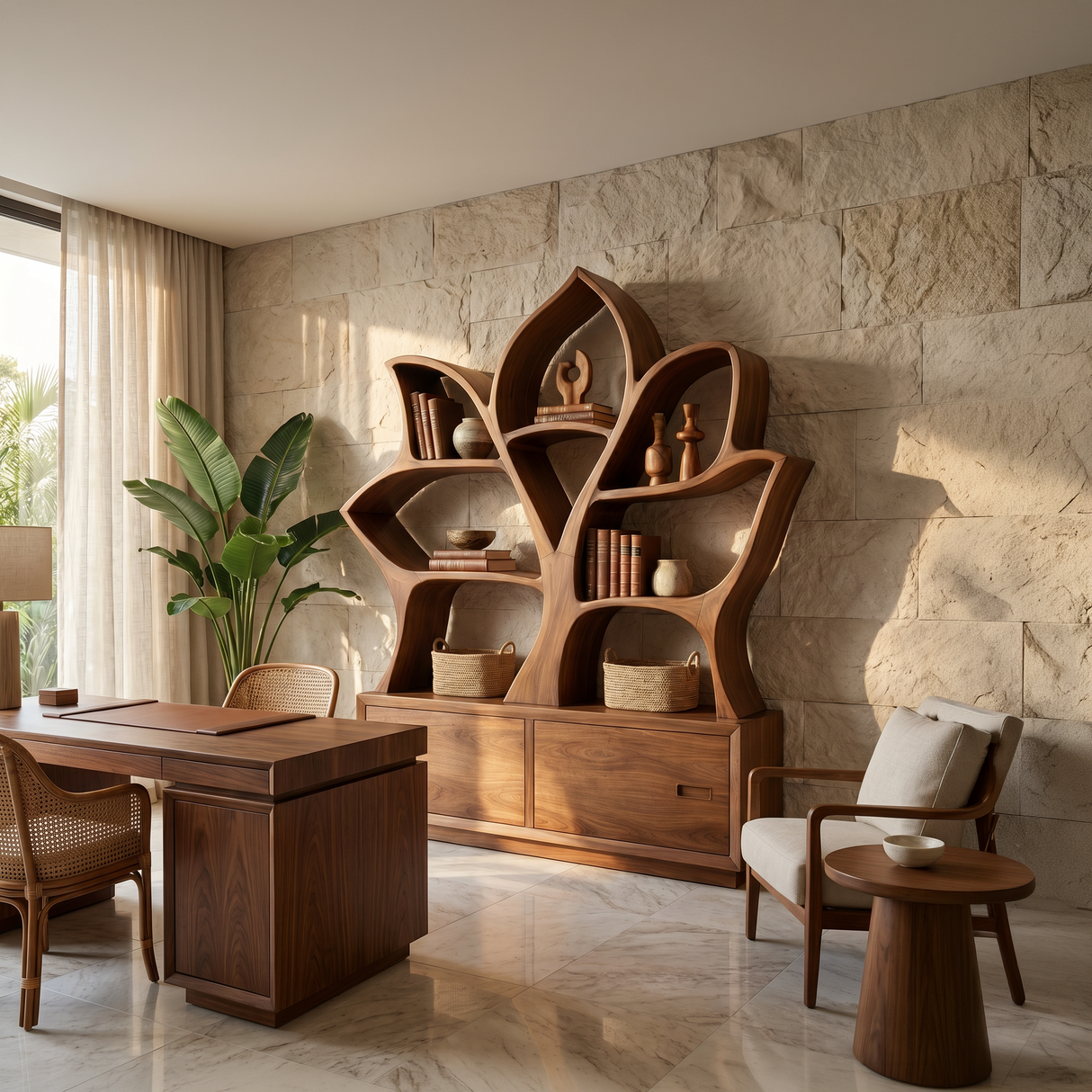 Mid Century Library Bookshelf For Contemporary Living Room