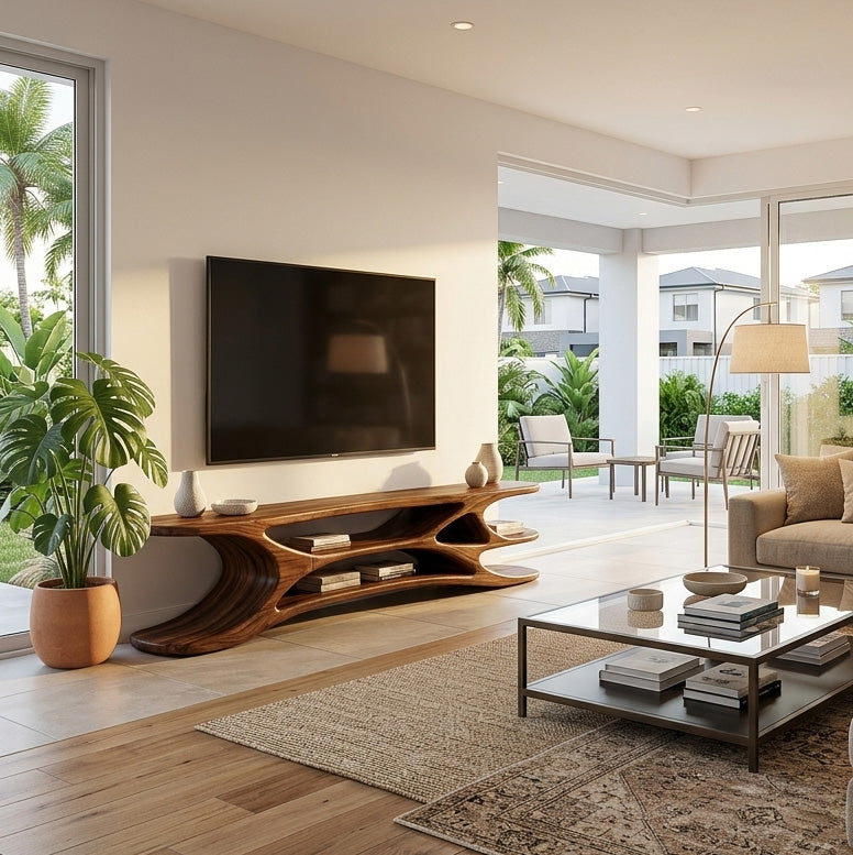 Minimal Natural Wood TV Console For Home Design