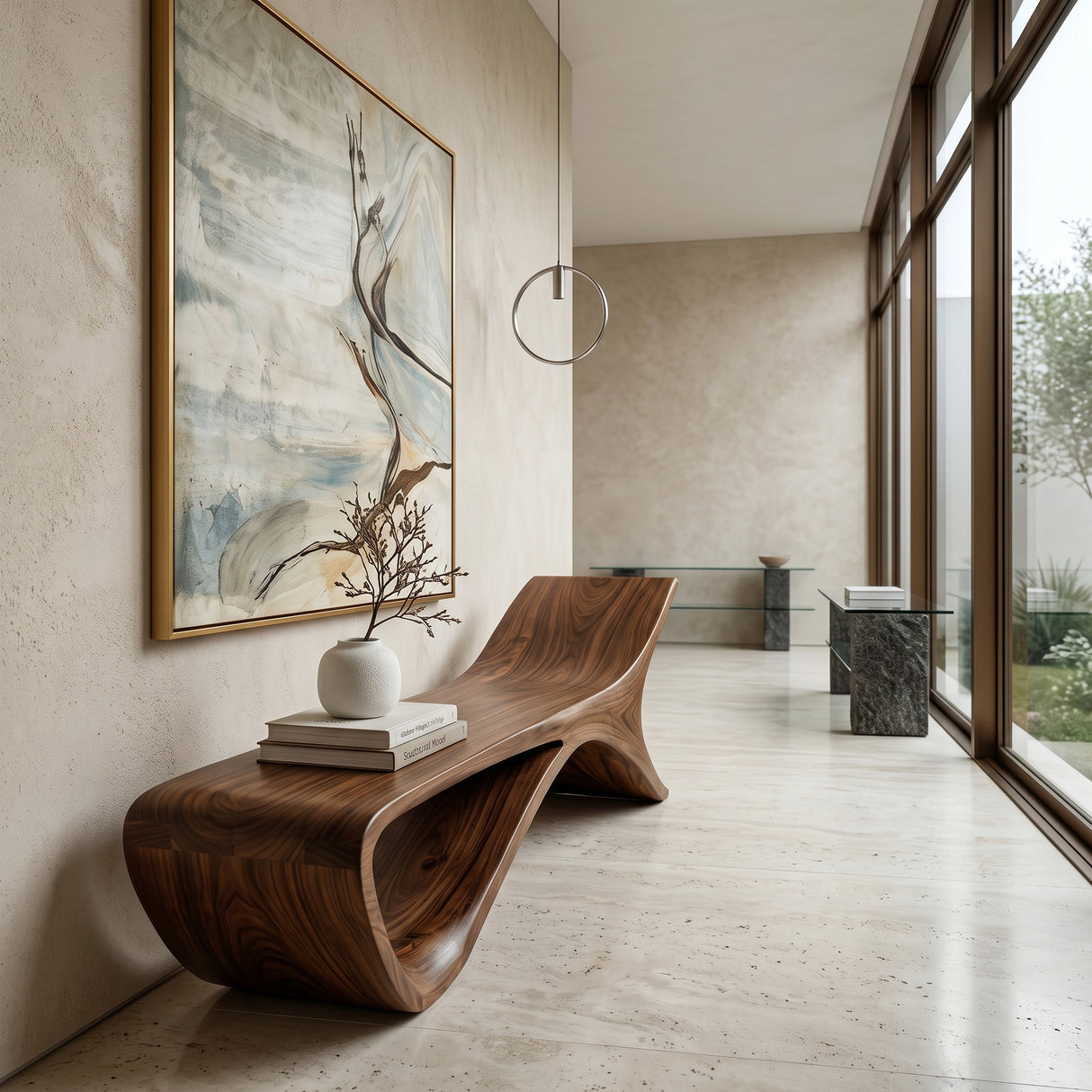 Minimalist Sculptural Bench For Entryway Or Hallway