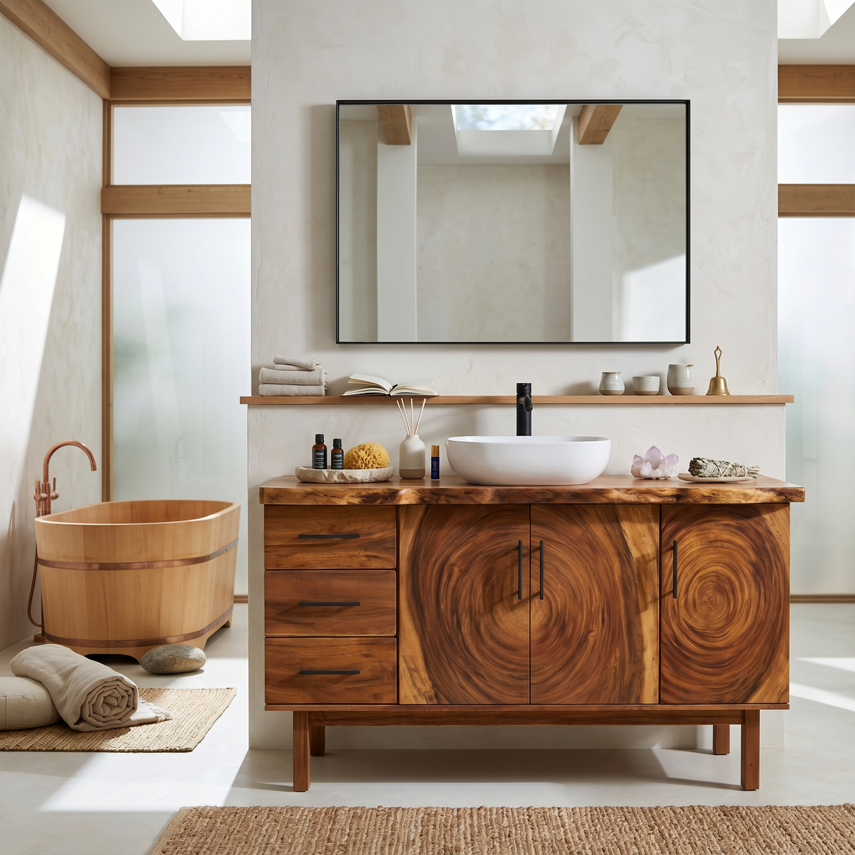 Tropical Natural Wood Vanity For Outdoor Bathroom