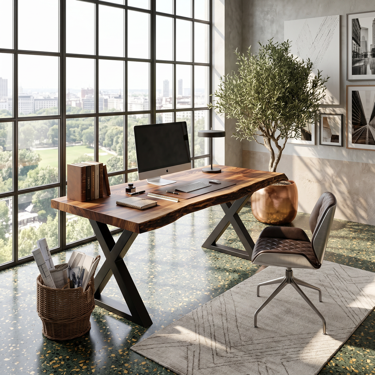 Tropical Computer Desk With Live Edge Top For Home Office