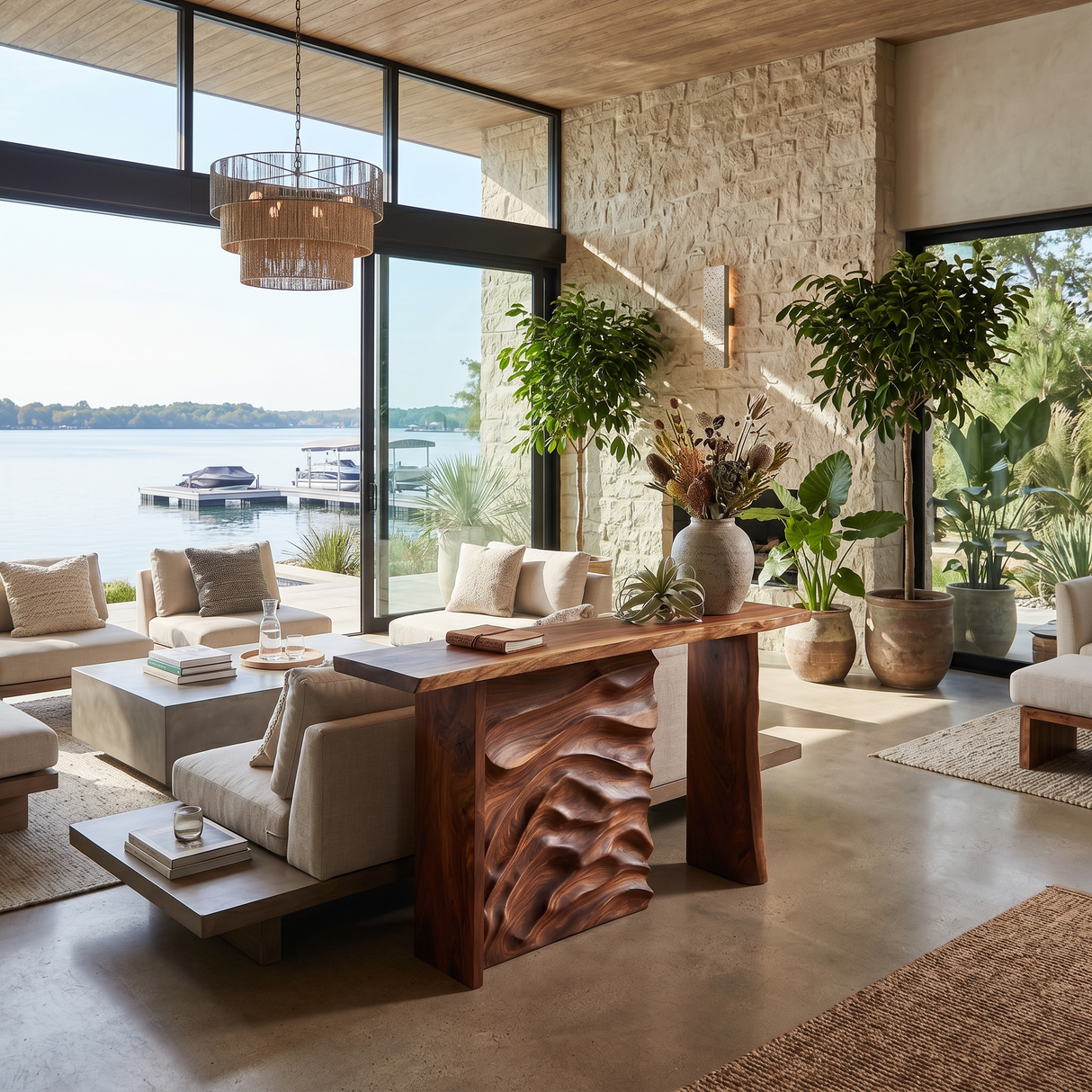 Scandinavian Organic Edge Hall Table For Resort Interior Space