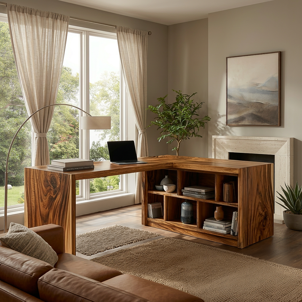 Modern Wooden Desk With Shelves For Home Office