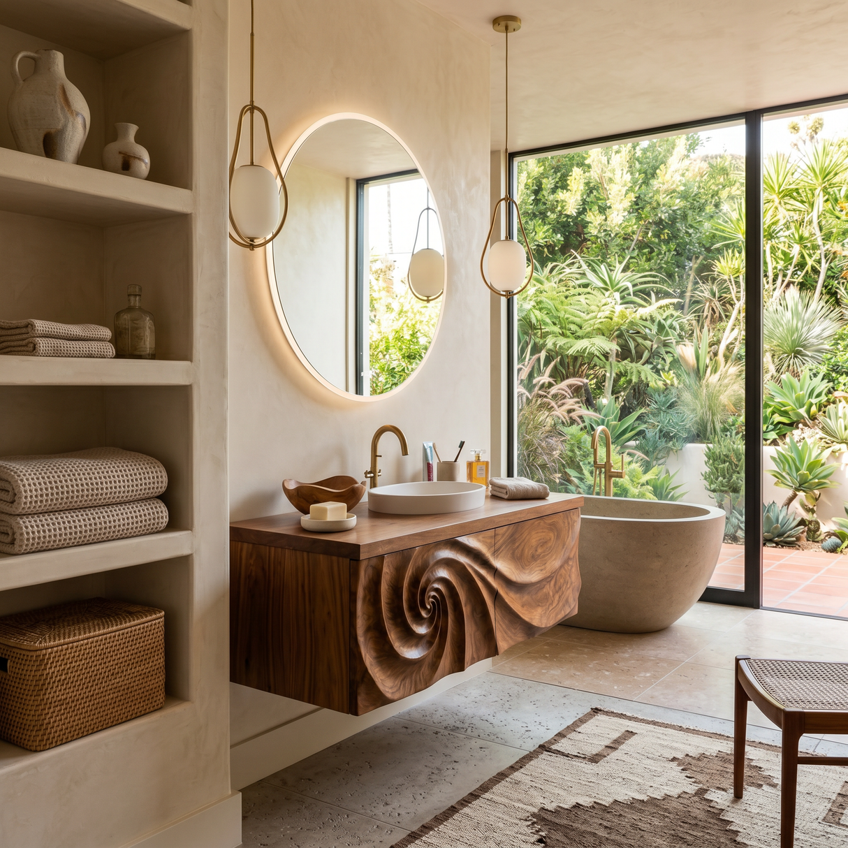 Modern Bathroom Vanity With Spiral Carved Front For Master Bathroom