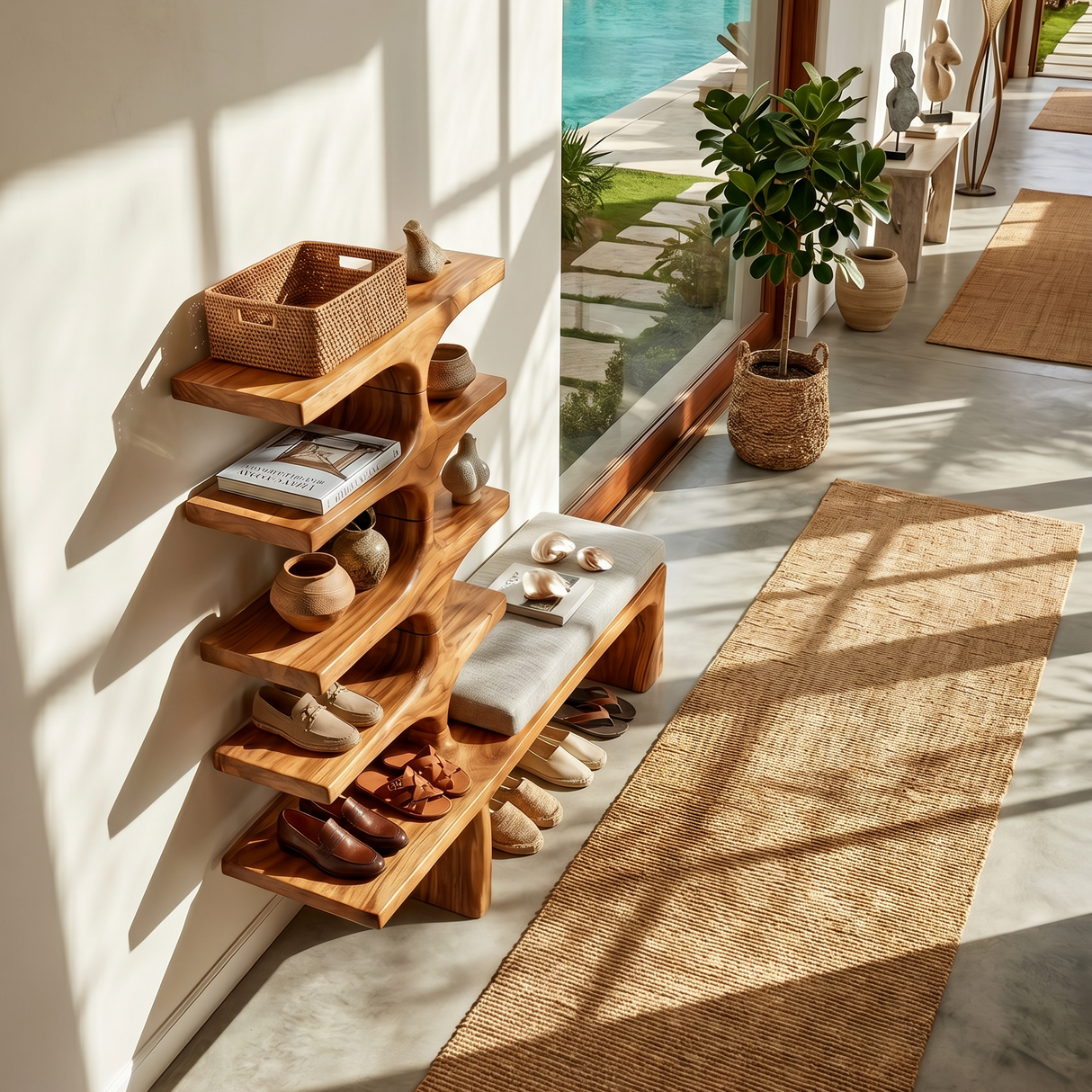 Japandi Shoe Organizer Rack For Entryway Foyer Storage Section