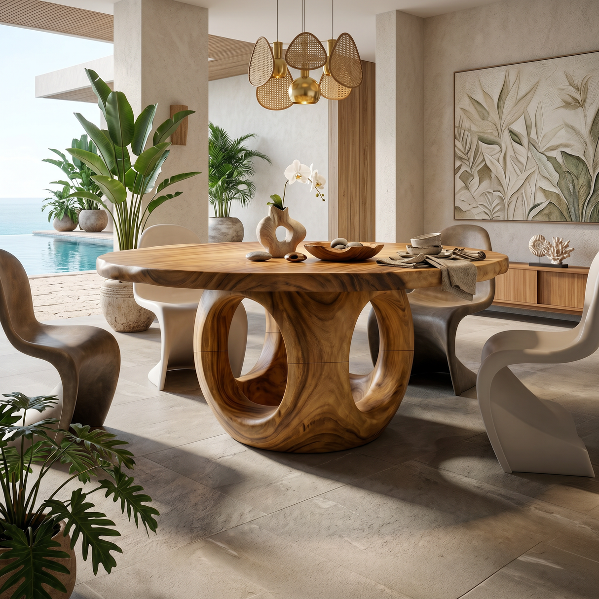 Coastal Round Kitchen Table For Outdoor Kitchen