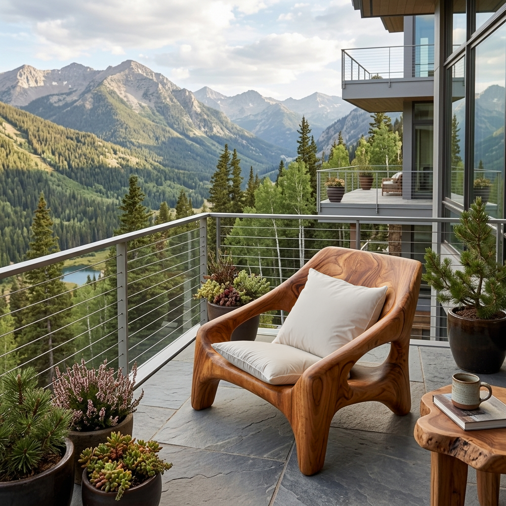 Contemporary Sculptural Wooden Chair For Outdoor Porch