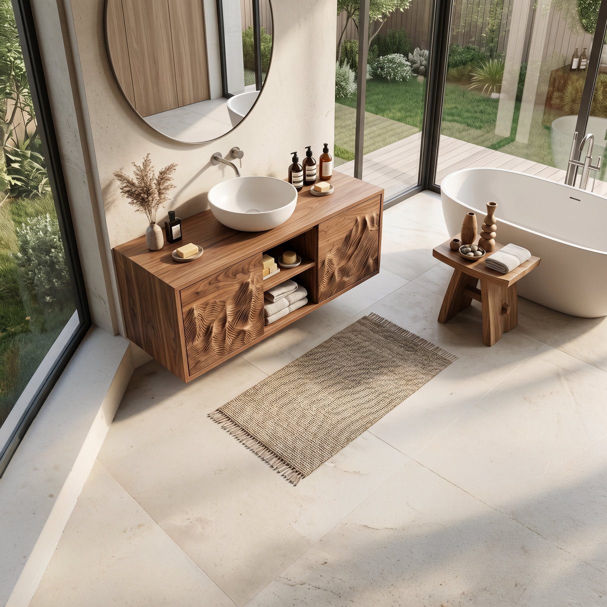 Organic Carved Floating Bathroom Vanity For Master Bathroom