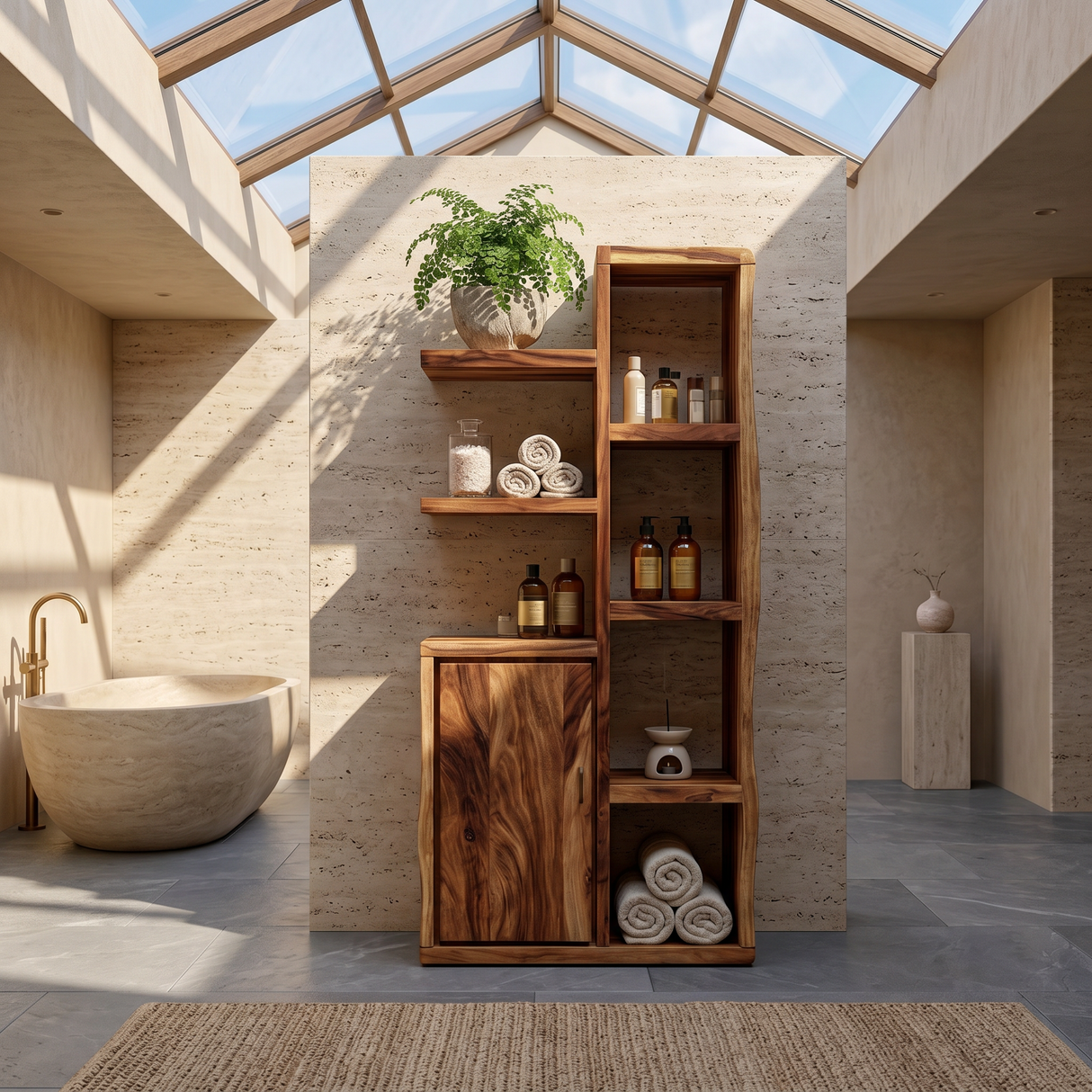 Japandi Open Shelf Storage Cabinet Wellness Suite