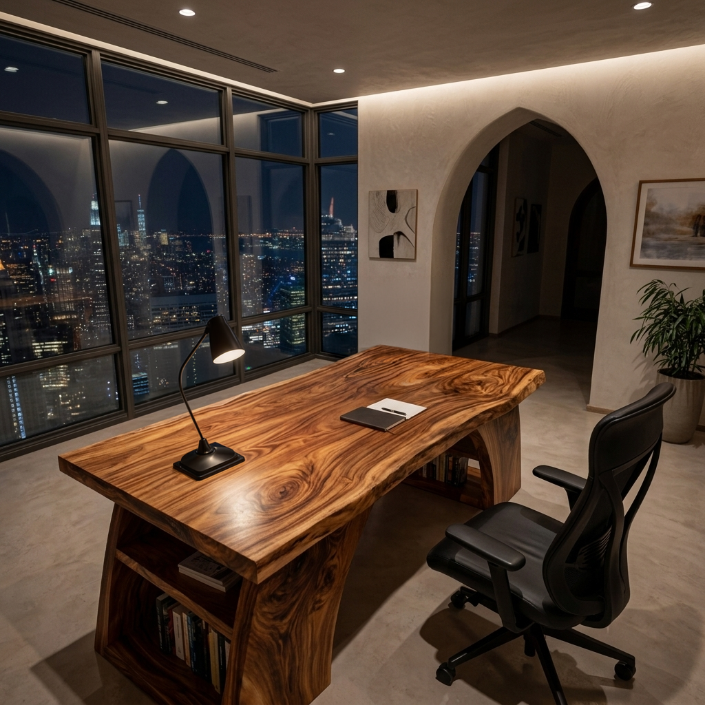 Contemporary Wooden Desk With Open Shelving For Home Office
