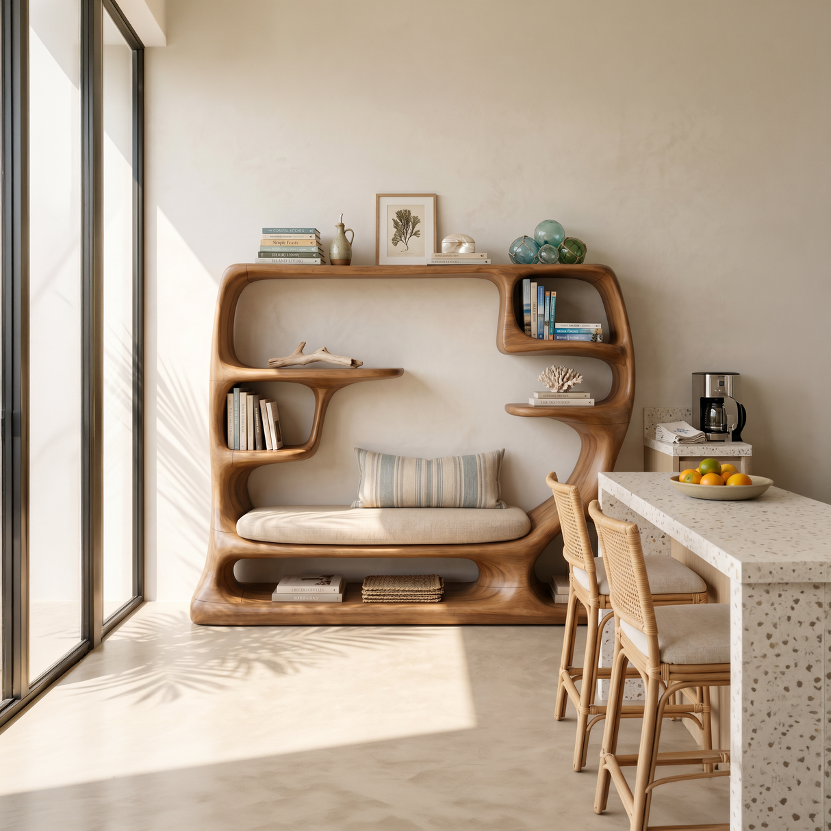 Organic Window Seat Bookcase For Cozy Reading Space