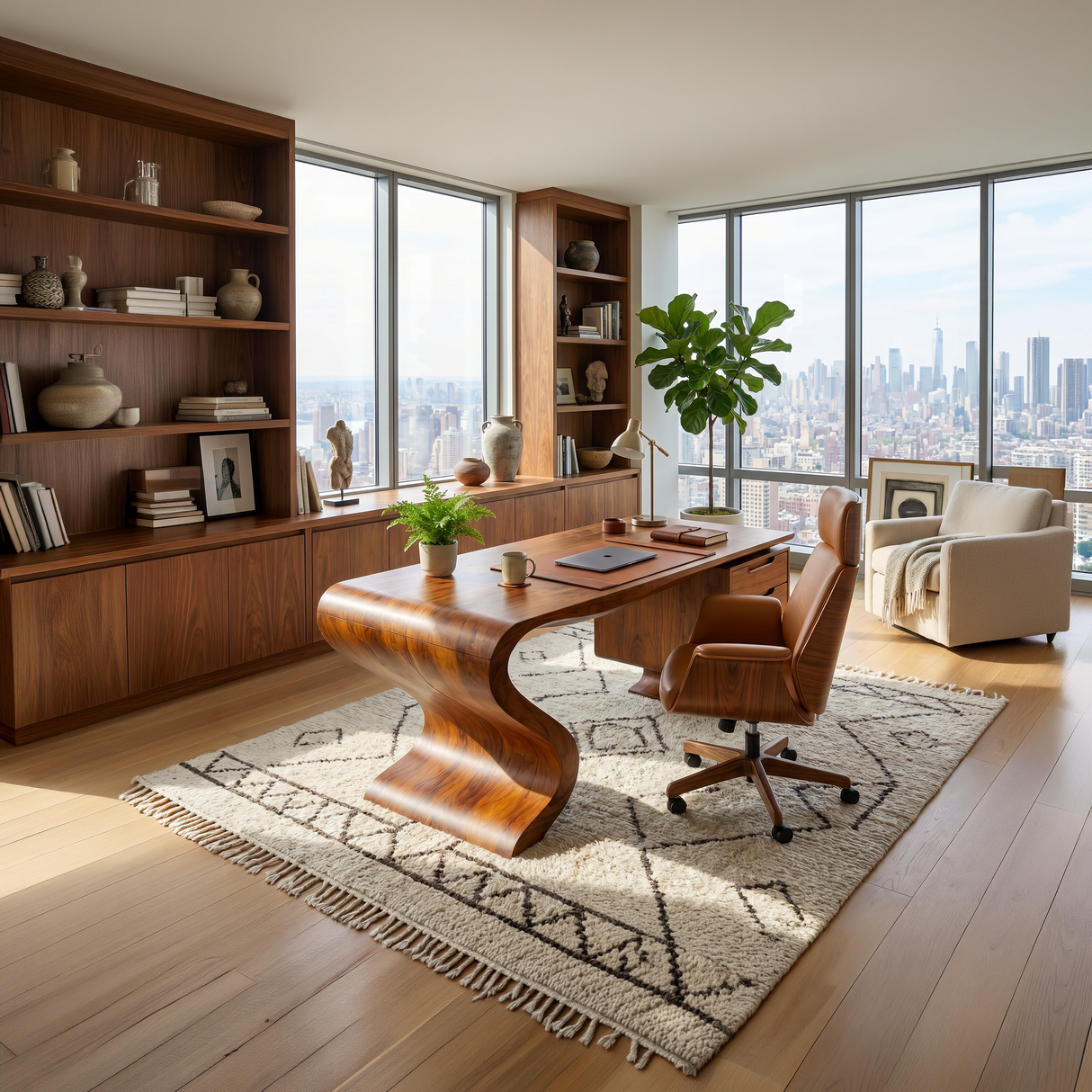 Minimalist Organic Desk With Open Shelf For Studio