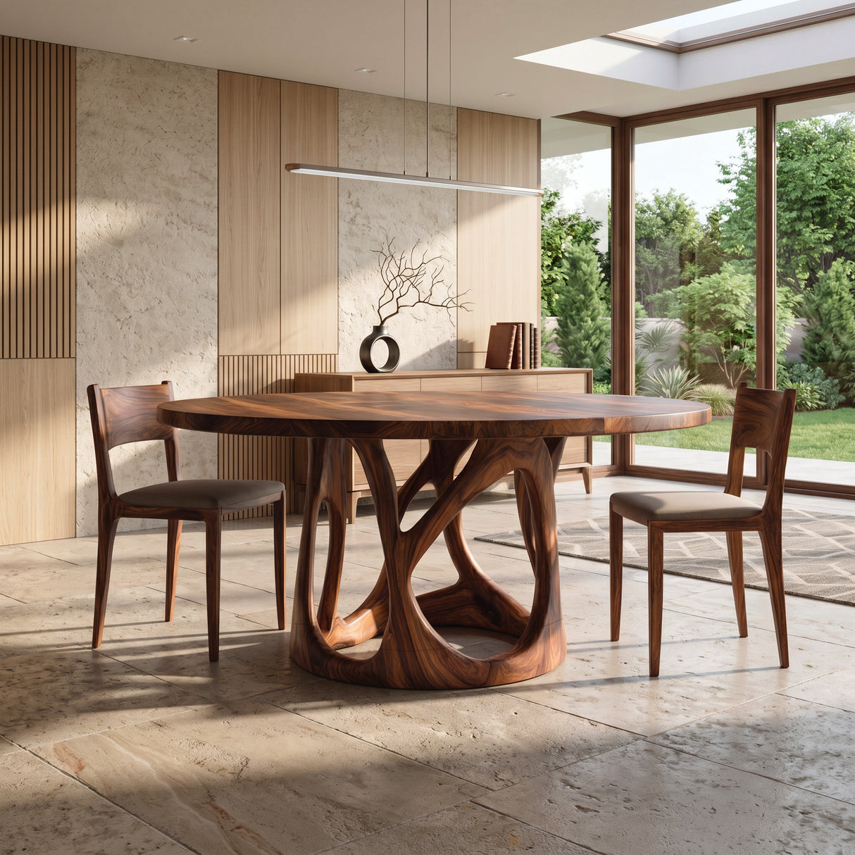 Organic Round Dining Table With Sculptural Leg For Dining Room