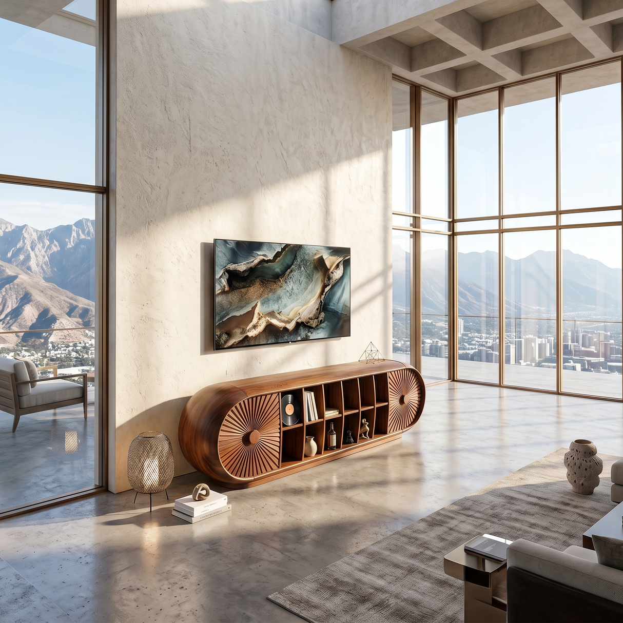 Scandinavian Organic TV Cabinet For Coastal Interior Space