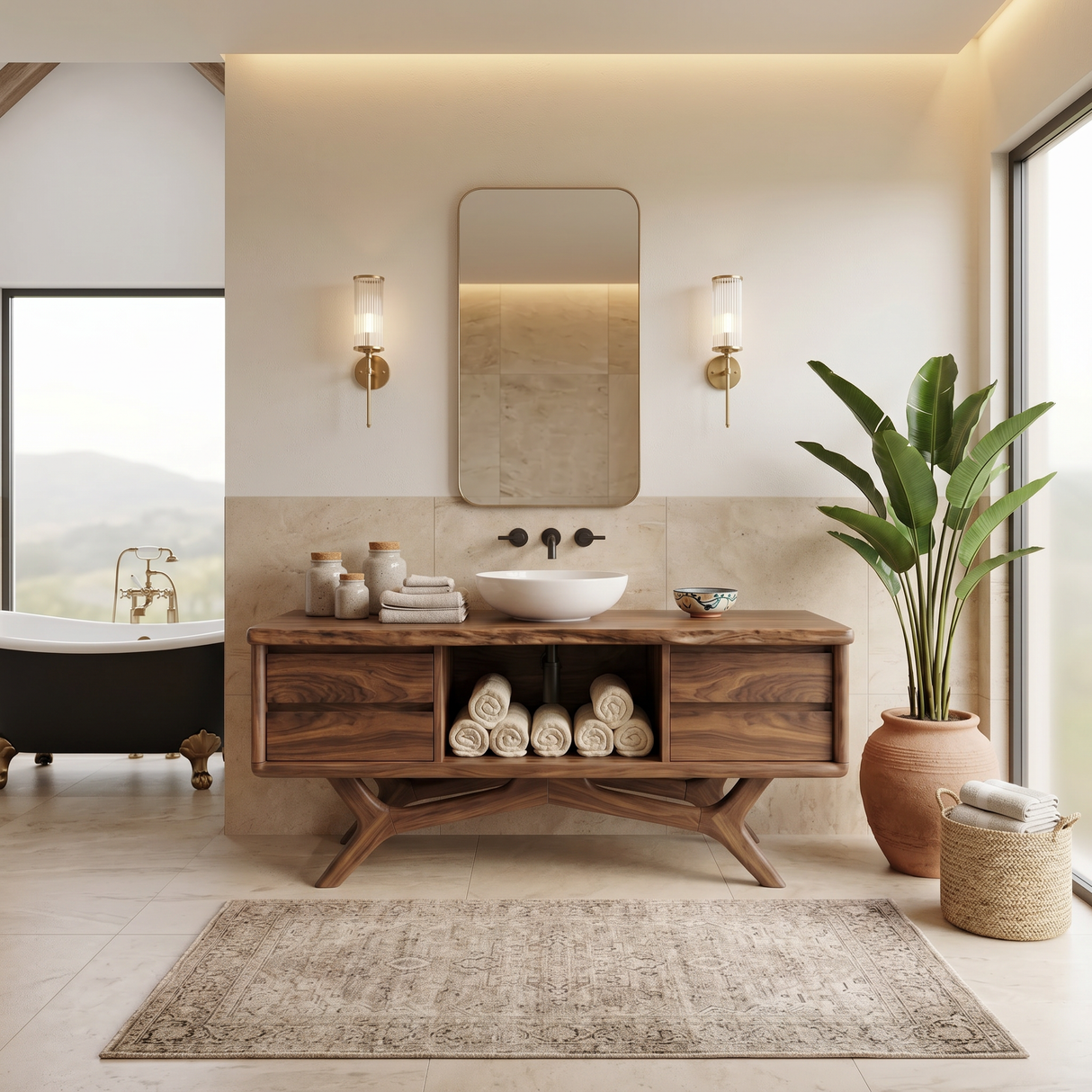 Warm Wood Vanity Cabinet With Storage Spa Bathroom