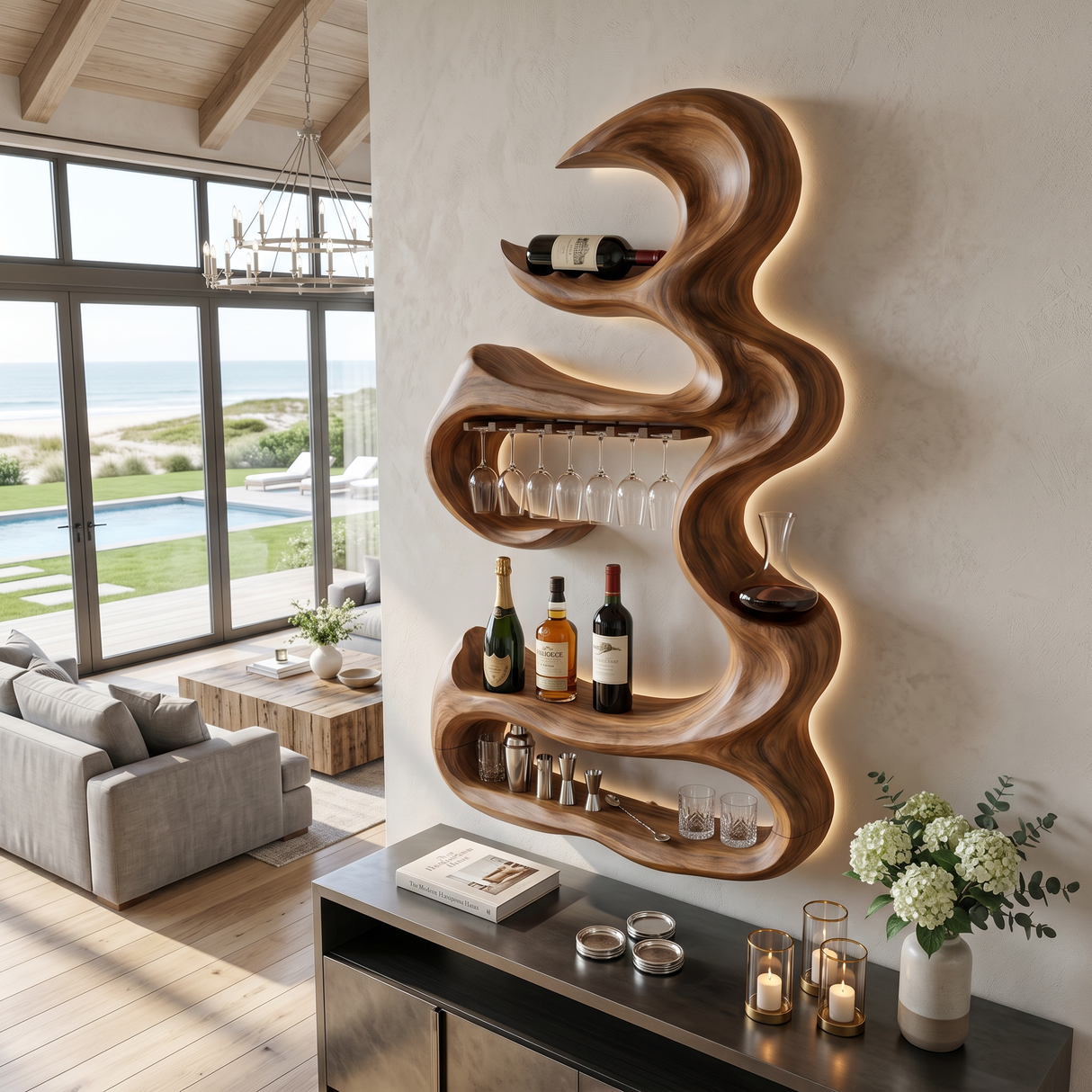 Rustic Landscape Bottle Display For Entertaining Space