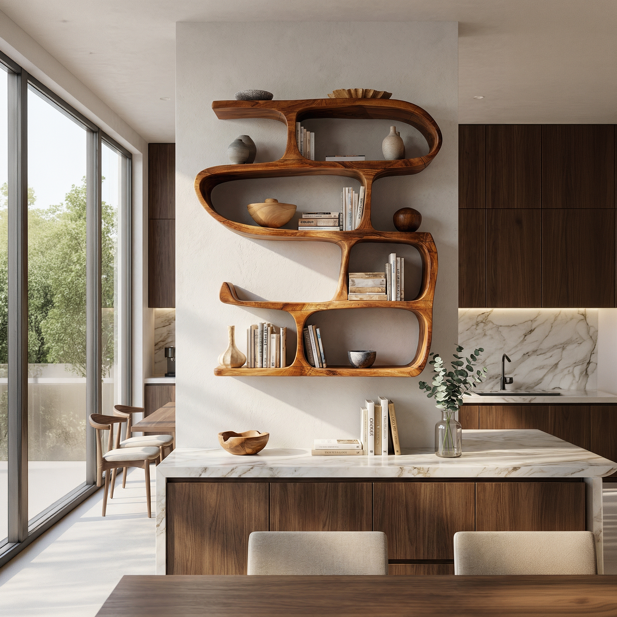 Modern Curved Bookshelf Entryway Storage Display