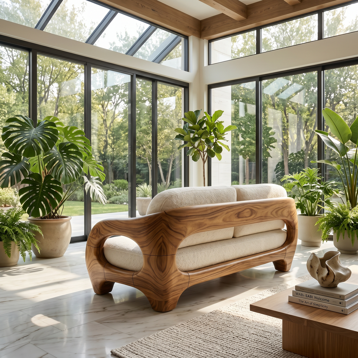 Sculptural Organic Wood Sofa For Contemporary Villa Lounge