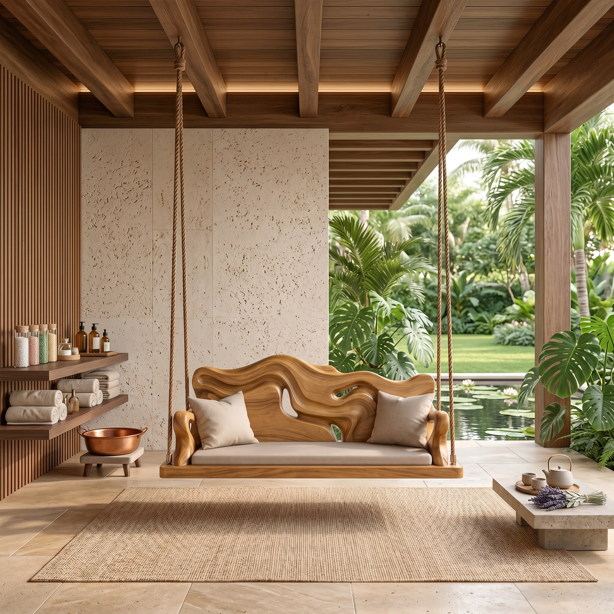 Modern Carved Crest Indoor Swing Open Living Interior
