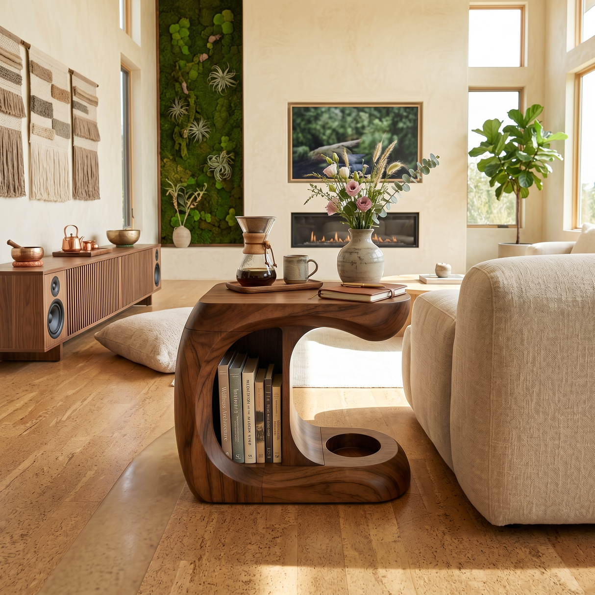 Minimalist Curved Accent Table For Studio Apartment Interior