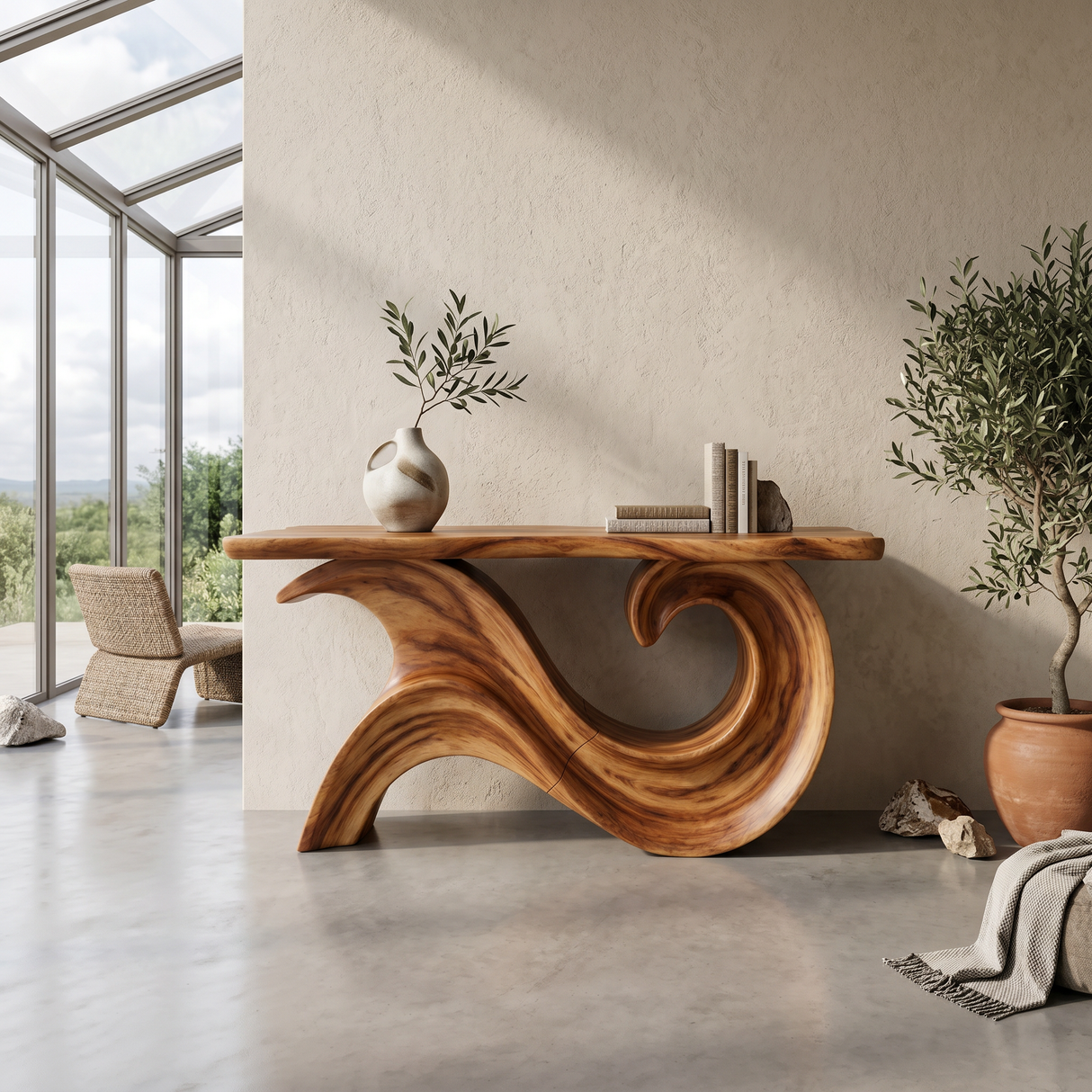 Sculptural Wood Entryway Table For Hallway Styling