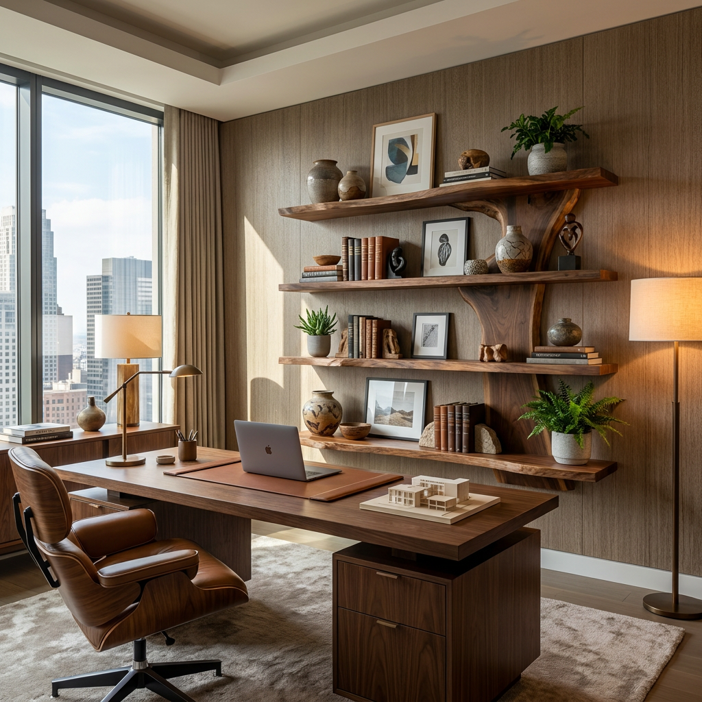 Artistic Wooden Bookshelf For Japandi Modern Interior