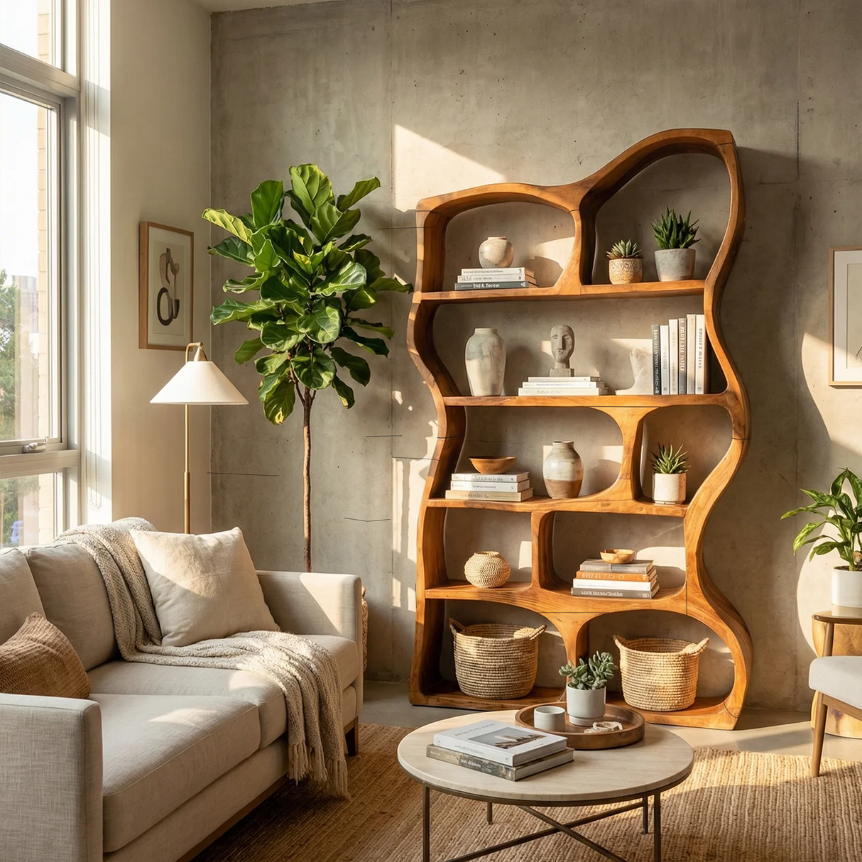 Mid Century Modern Sculptural Bookshelf Living Room Display