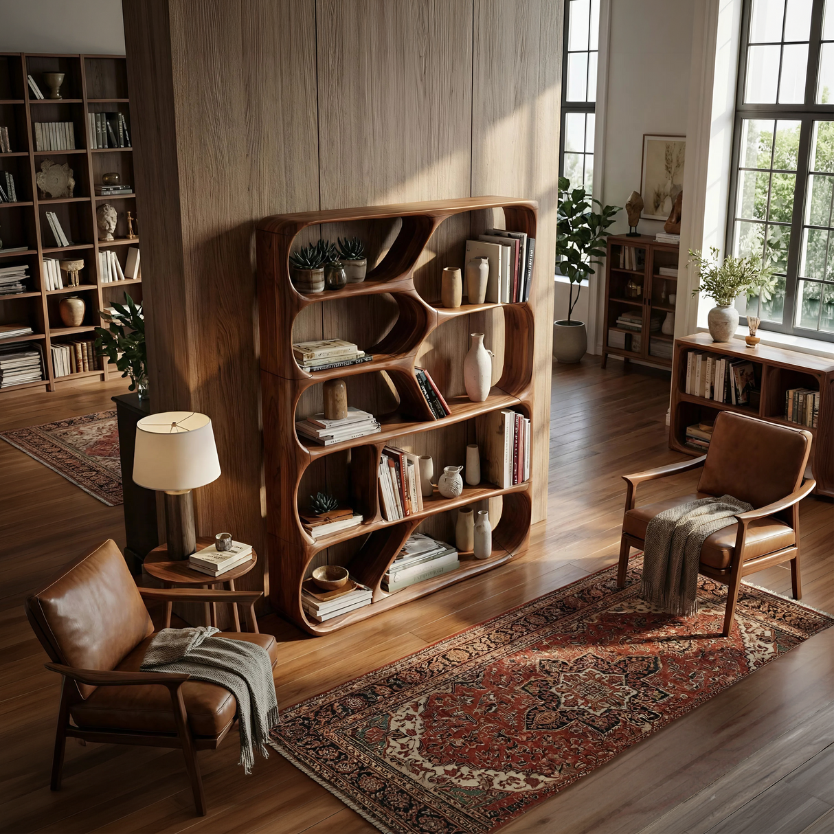 Mid Century Handcrafted Bookcase Storage Organizer For Living Room