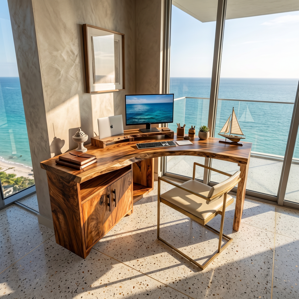 Modern Corner Desk With Cabinet Storage For Creative Home Office