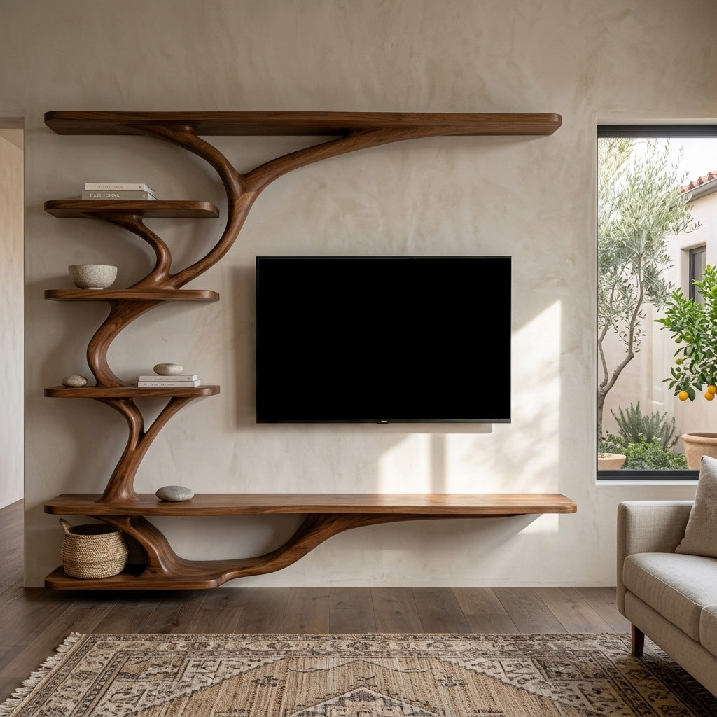 Modern Wood Wall Mounted TV Shelf For Home Style