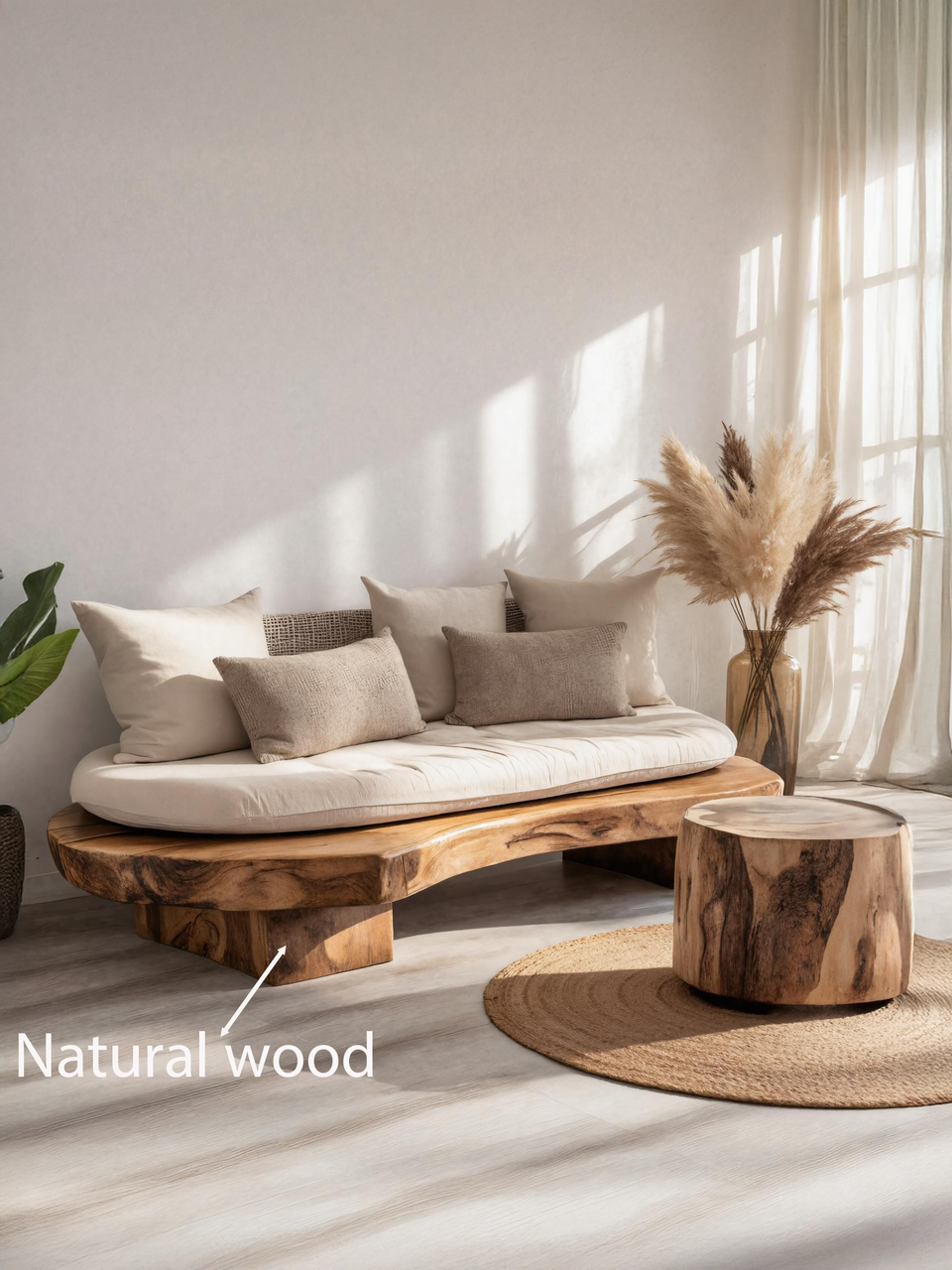 Modern Sofa With Organic Carved Base For Living Room