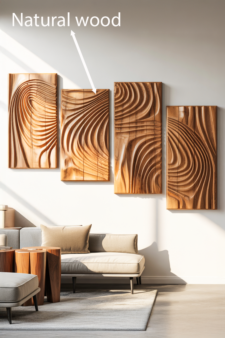 Carved Wall Art Panel With Abstract Wave Design For Hallway