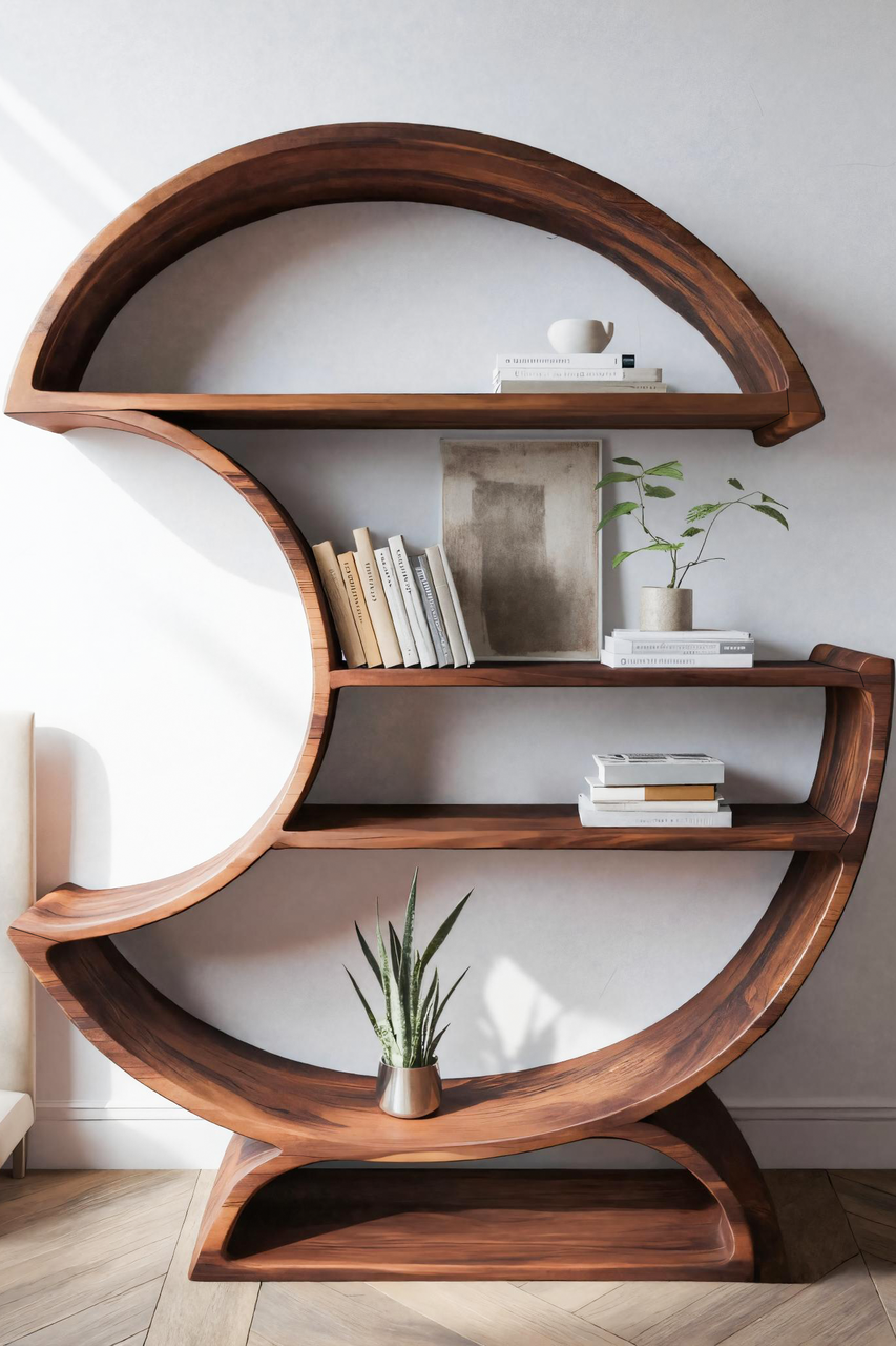 Modern Half Moon Bookshelf For Living Room Or Office