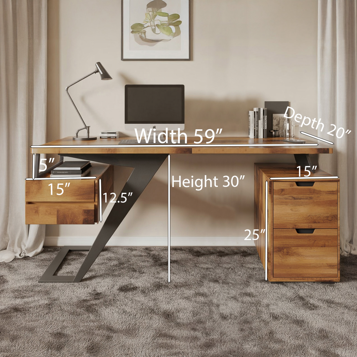 Modern Desk With Z Frame And Drawers For Home Office