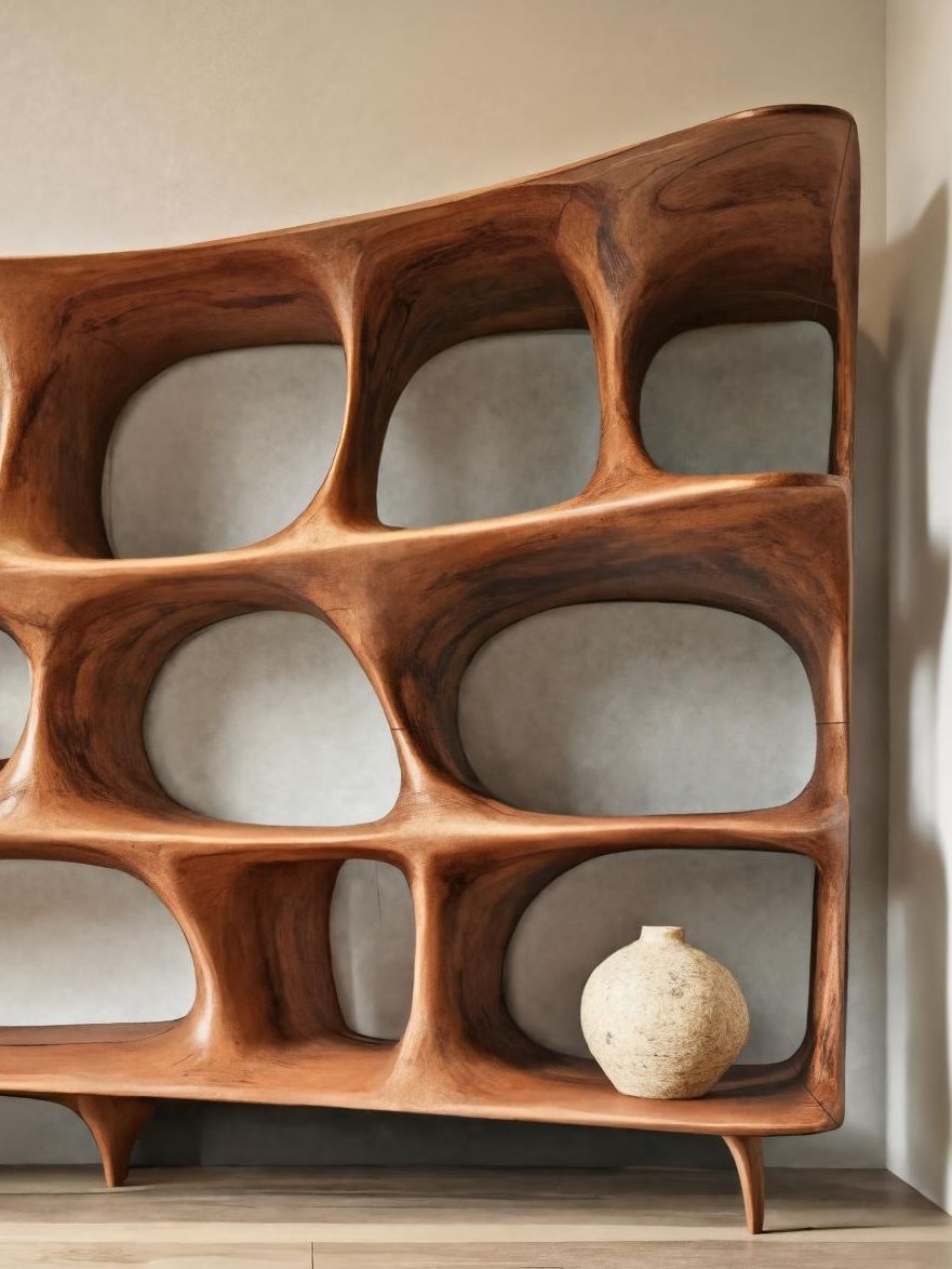 Organic Carved Bookshelf For Living Room Or Office Storage