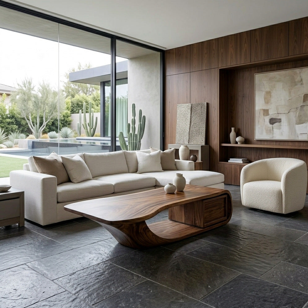 Modern Sculptural Coffee Table With Curved Design For Home Office