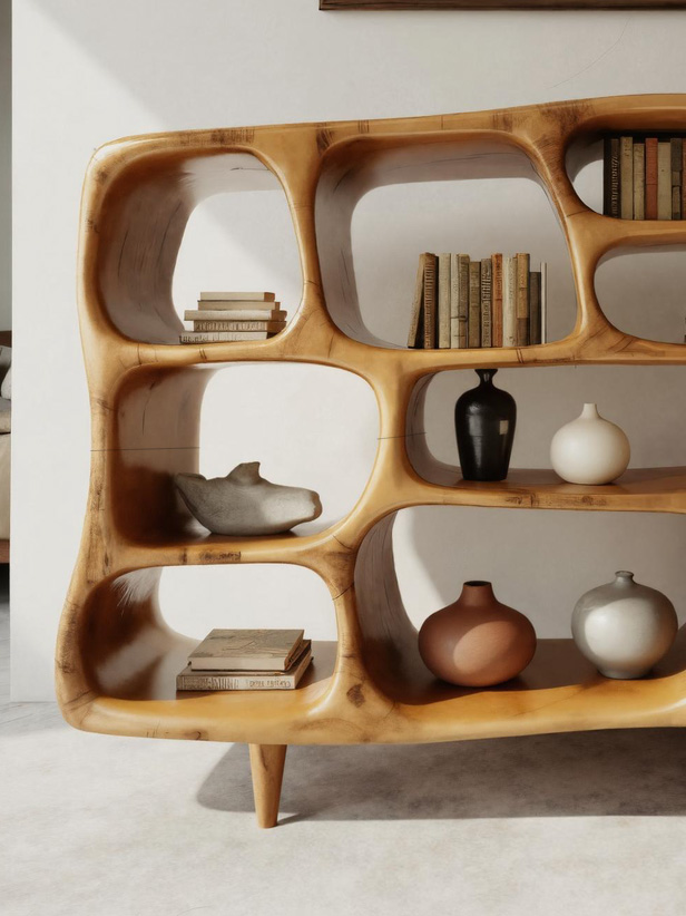 Modern Organic Bookshelf With Open Shelves For Living Room Or Office