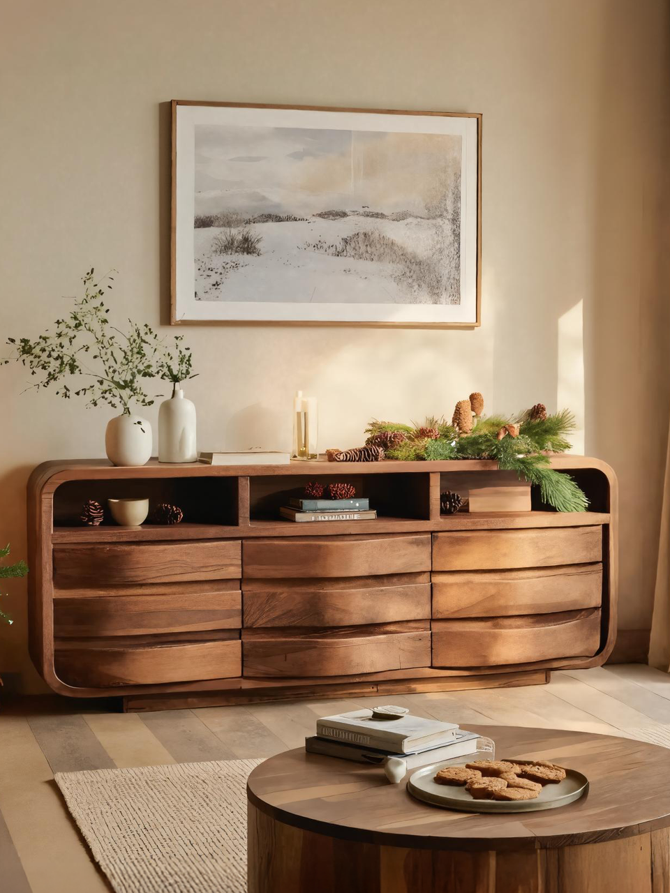 Modern Curved Sideboard For Living Room