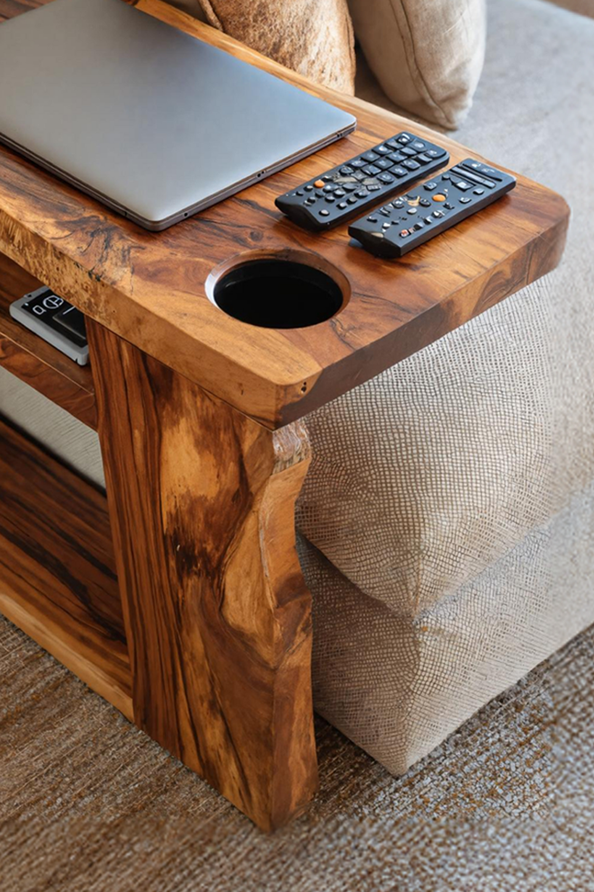 Rustic Handcrafted Wooden Armrest For Sofa Decor