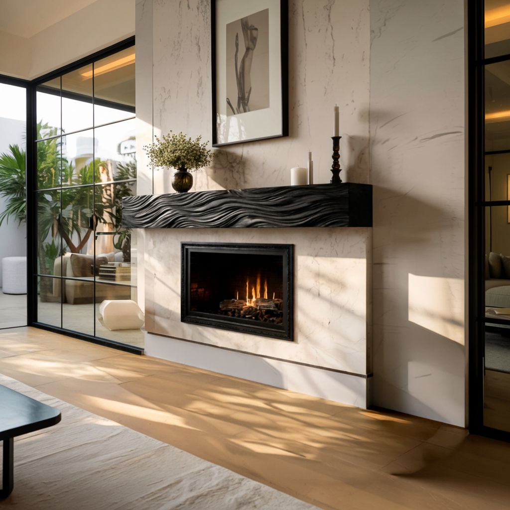 Rustic Wooden Floating Fireplace Shelf For Living Decor
