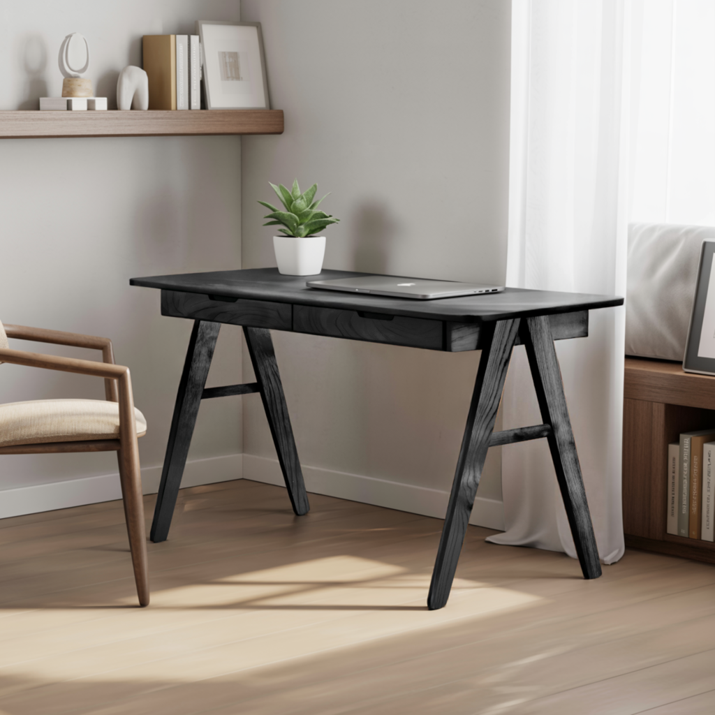 Mid Century Modern Wood Writing Desk With Drawers For Home Office Or Study