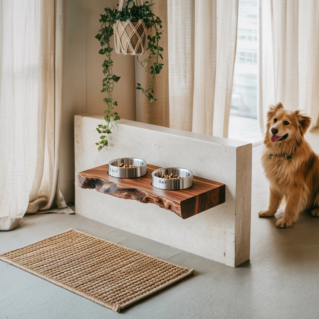 Rustic Dog Bowl Stand Handmade For Kitchen Area