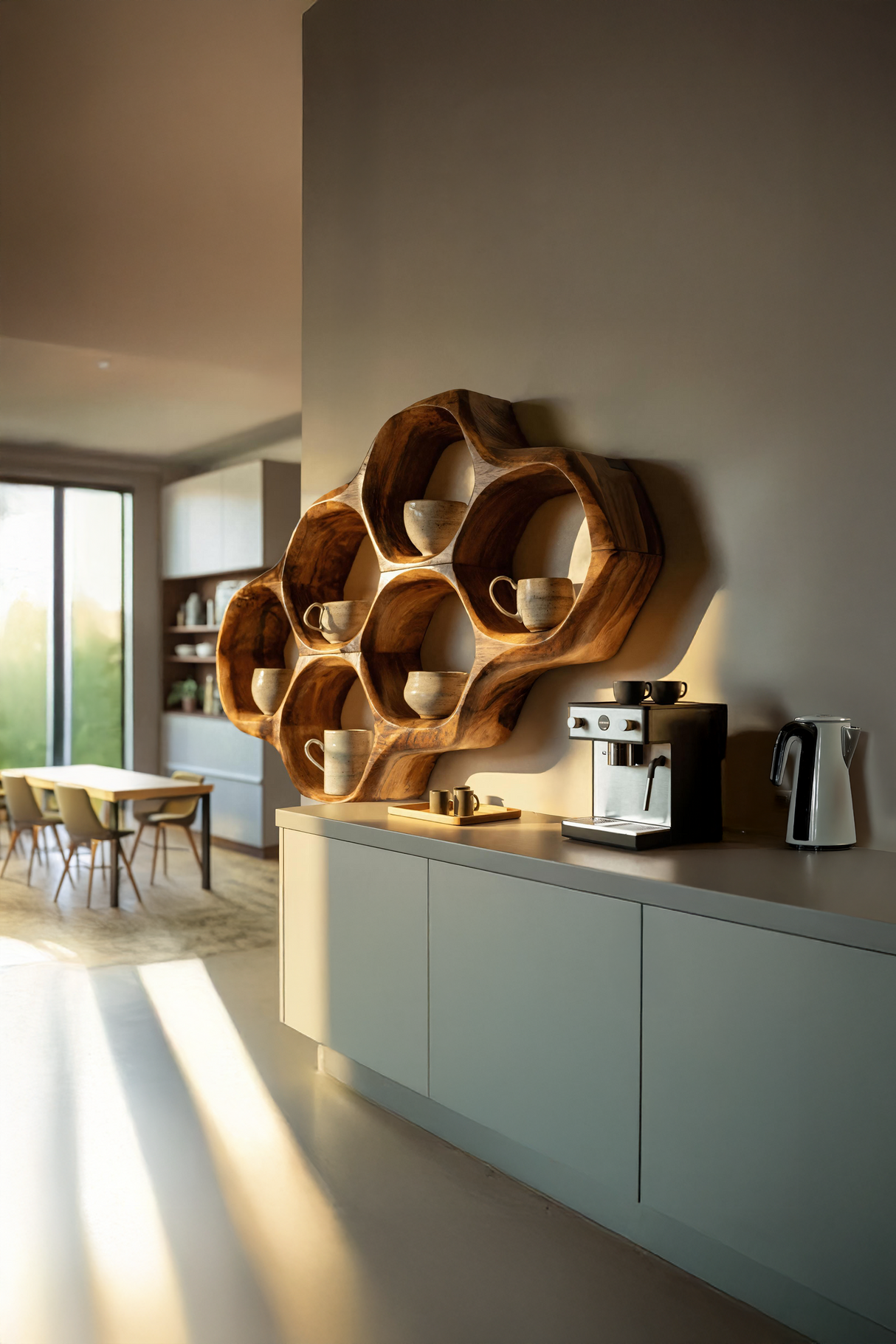 Handcrafted Honeycomb Wall Shelf For Coffee Station Stylin