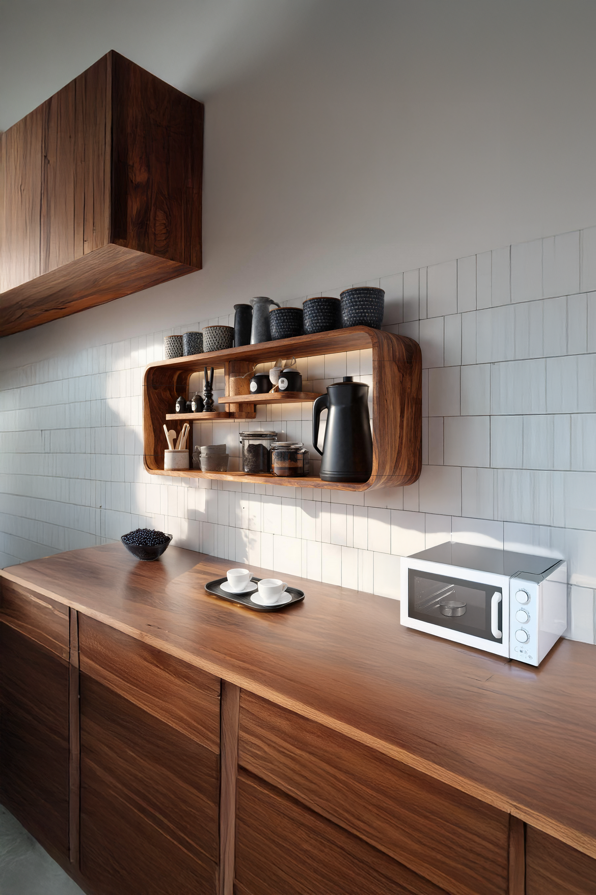 Modern Curved Wooden Kitchen Shelf For Furniture Decor