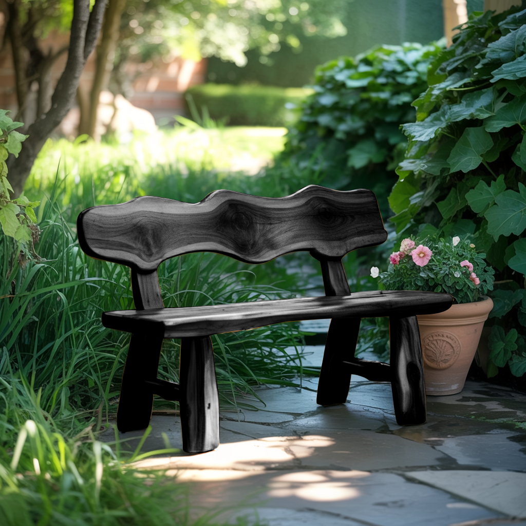 Rustic Garden Bench Live Edge Outdoor Seating For Patio Courtyard And Backyard